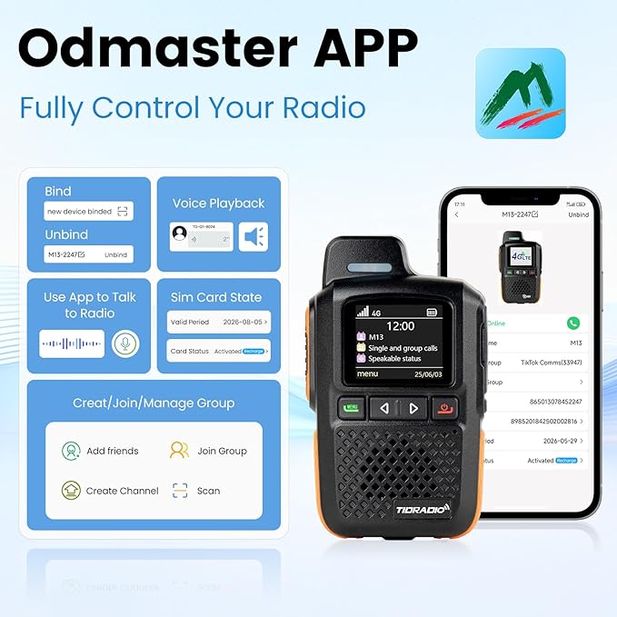 TIDRADIO Global Rapid Walkie Talkies Unlimited Range 4G LTE PoC(Push-to-Talk Over Cellular) Radios Nationwide PTT Long Range Two Way Radio for Family,Company,Logistics 2 Pack TD-M13 with SIM Card