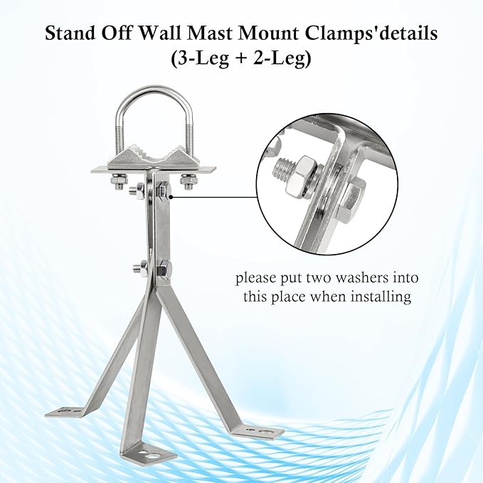 XRDS-RF Antenna Wall Mount 8 Inch Heavy-Duty Stand Off Wall Mast Mount Windproof Antenna Mounting Bracket for TV Antenna Mast ( 3-Leg + 2-Leg)