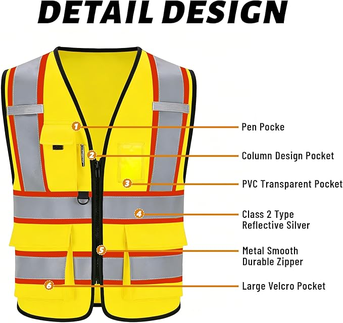 Reflective Safety Vest, High Visibility, Custom Logo for Construction, Roadwork, Traffic, Emergency Use