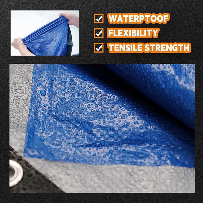 RAINDEWAY Large Tarps 50x100 Feet, 5.5 Mil - Multipurpose Waterproof Poly Tarp Cover with Metal Grommets and Reinforced Edges, Silver/Blue Tarp