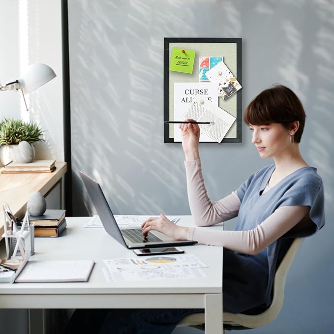 Magnetic Dry Erase Hidden Whiteboard with Black Wooden Frame, Gray Fabric Bulletin Board Exterior and Whiteboard Interior, 11.8x15.7inch (30x40cm)