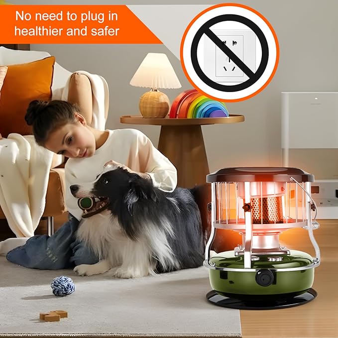 Indoor & Outdoor Kerosene Heater, Radiant Heating, Portable Non-Electric 9000 BTU Kerosene Stove for Camping, Hunting, Cooking (Army Green)