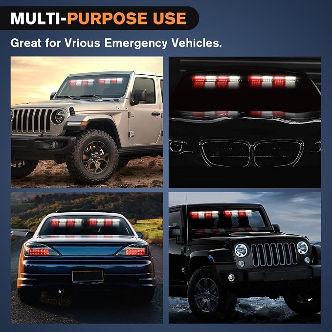 Nilight 32LED Red White Emergency Dash Strobe Lights with Controller Suction Cups Warning Hazard Interior Front/Rear Windshield Deck Split Light Bar for Truck Construction Vehicles