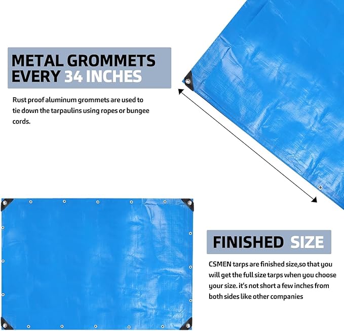 Tarp Heay Duty Waterproof 5x6ft,Blue Tarp Cover Plastic Poly Tarpaulin for Outdoor Cover,Emergency Rain,Roof, Pool, Boat,Camping - Multipurpose with 12Mil Thickness