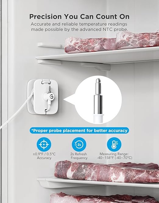 GoveeLife WiFi Refrigerator Thermometer with Alarm, Wireless Digital Freezer Temperature Gauge with App Control, 2 Years Free Data Export, for Home Kitchen Fridge Hot Tub(Only Support 2.4G Wi-Fi)