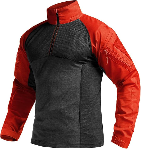 CQR Men's Combat Shirt Tactical 1/4 Zip Long Sleeve Military BDU Shirts Camo EDC Top with Pockets