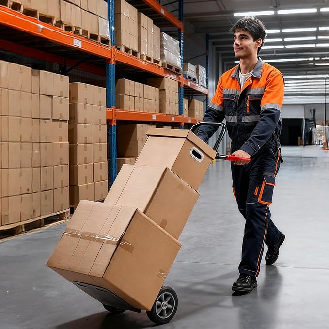 VEVOR Steel Pneumatic Hand Truck Dolly, Convertible Heavy-Duty Moving Dolly Cart with Handle, 600 LBS Portable Trolley Dolly with Tie-Down Strap for Moving Home, Office, Warehouse, Supermarket