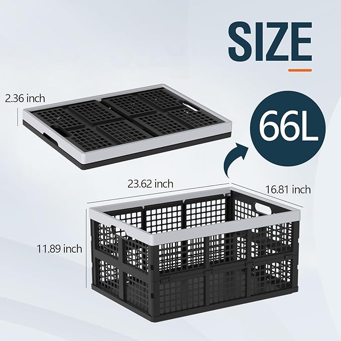 Saedy 66 L Extra Large Plastic Storage Crate, Foldable Milk Crates for Organizing, 3 Pack