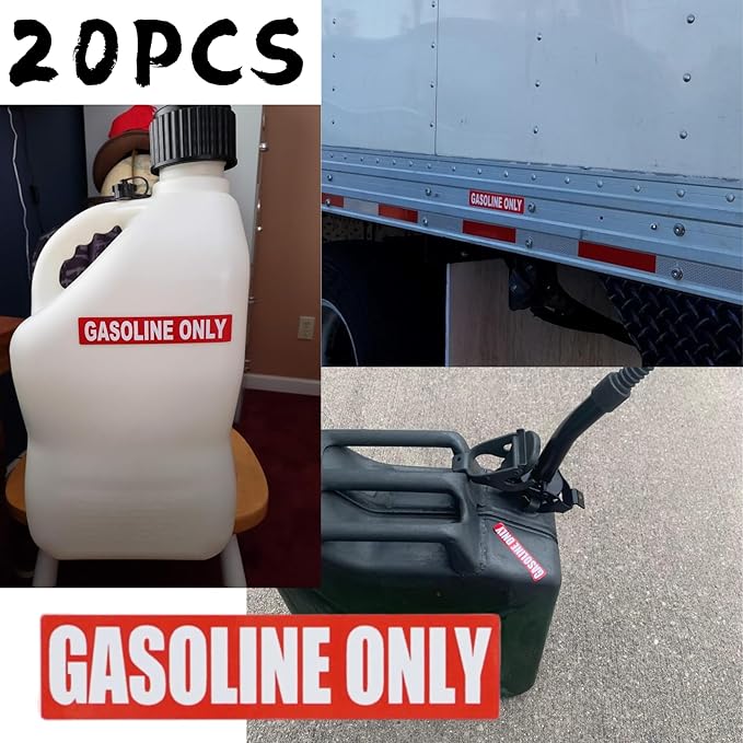 20PCS Gasoline Only Decal Stickers Vinyl Labels for Fuel Caps Cars Trucks Small Size Durable Weather Resistant 0.75 Inch x 3.25 Inch