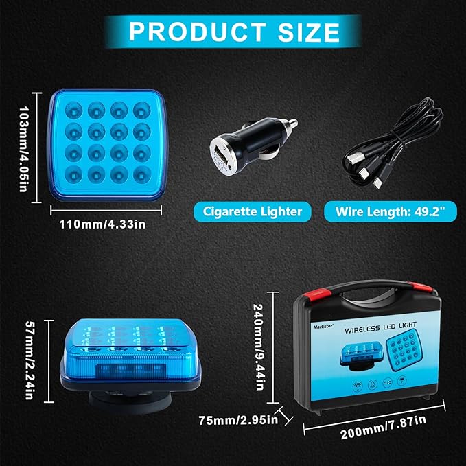 Wireless LED Road Flares for Emergency,Rechargeable Safety Flashing Lights for Vehicles,Portable Strobe Light Magnetic Emergency Strobe Light Kit for Trucks(Blue)