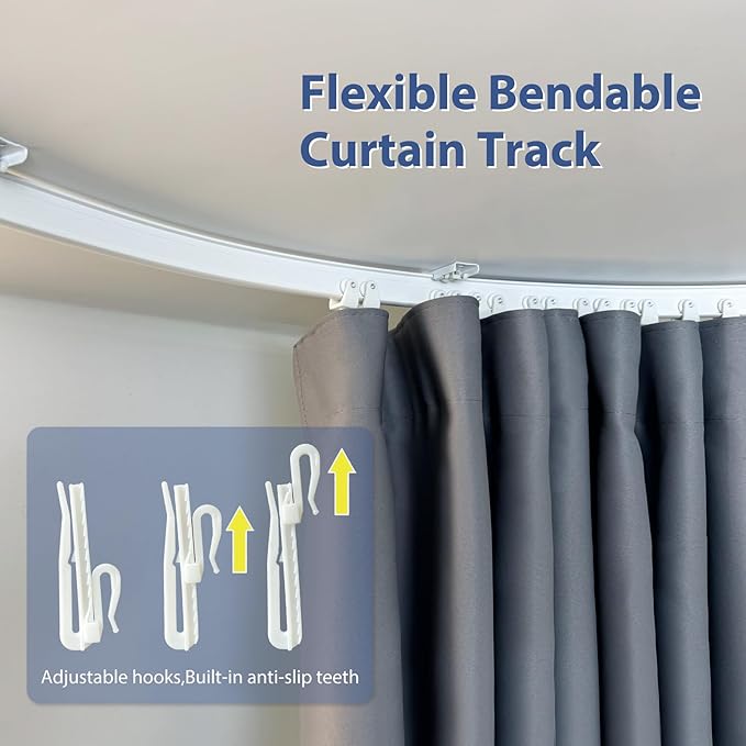 Room Divider Ceiling Mounted Curtains Track Sets Extra Wide Blackout Curtain Flexible Tracks for Bedroom Privacy Partition Separator, 1 Panel Grey Drape and White Rail, W15 x H9ft