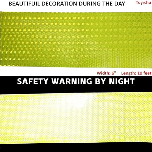 Industrial Reflective Tape Fluorescent Yellow 6 inch for Truck, Outdoor Waterproof Hazard Conspicuity Warning Marking Tape (10 feet)