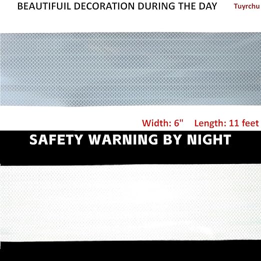Non Fading White Reflective Tape Outdoor Waterproof 6 inch, High Visibility Warning Industrial Marking Tape,Safety Stickers (11 feet)