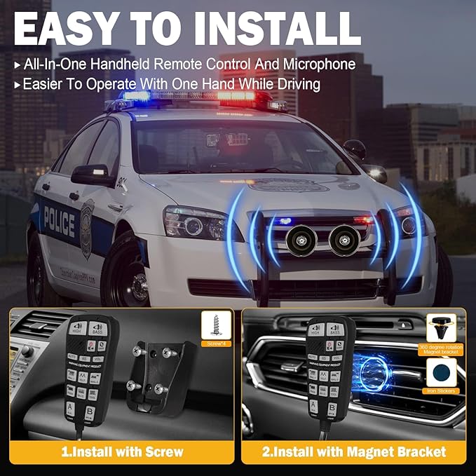 Emergency Police Car Pa System Kit, 400W Multi‑Tone Car Alarm Horn PA Speaker with Handheld Mic, Siren Speaker for Firefighter Ambulance Vehicles Truck SUV ATV UTV