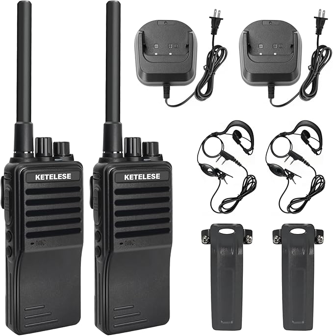 KETELESE KP01 Professional/Business Walkie Talkies, Programmable Walkie Talkies with Earpiece, Rechargeable, Two-Way Radio Set, for Camping Hiking Skiing(2 Pack), Black