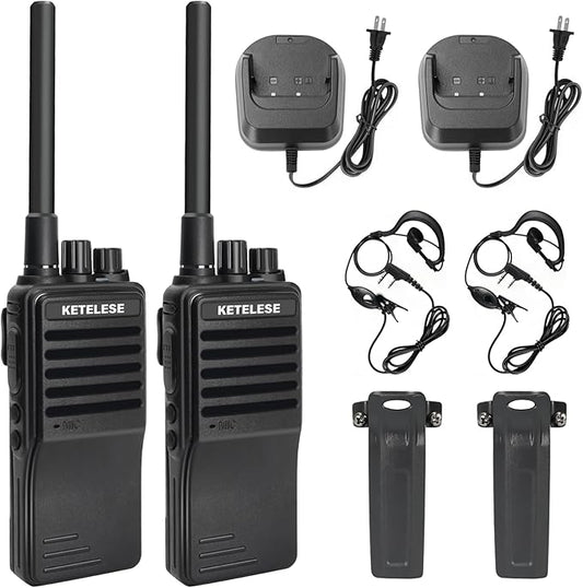 KETELESE KP01 Professional/Business Walkie Talkies, Programmable Walkie Talkies with Earpiece, Rechargeable, Two-Way Radio Set, for Camping Hiking Skiing(2 Pack), Black