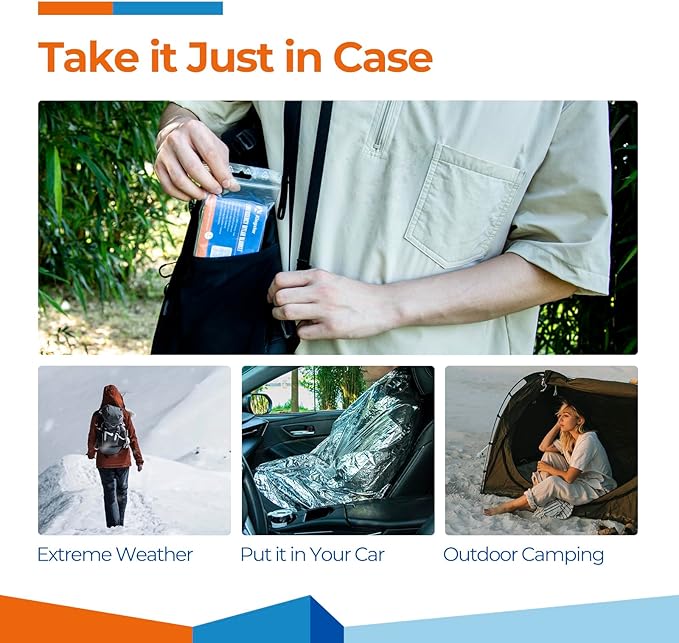 Emergency Blankets 4 Packs, 84" L x 52" W, Reusable Mylar Thermal Blankets for Survival Gear, Ideal for Camping, Hiking & First Aid, Retains 90% Body Heat in Cold, Snow & Winter Emergencies
