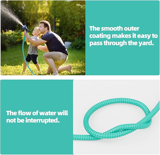 SPECILITE 25ft 304 Stainless Steel Garden Hose Metal, Heavy Duty Water Pipe with Nozzles for Yard, Outdoor - Flexible, Never Kink & Tangle, Puncture Resistant (Aqua)