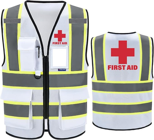 AYKRM Security Vest for Men Women 7 Pockets High Visibility Reflective Safety Vest Front Zipper Meets ANSI/ISEA