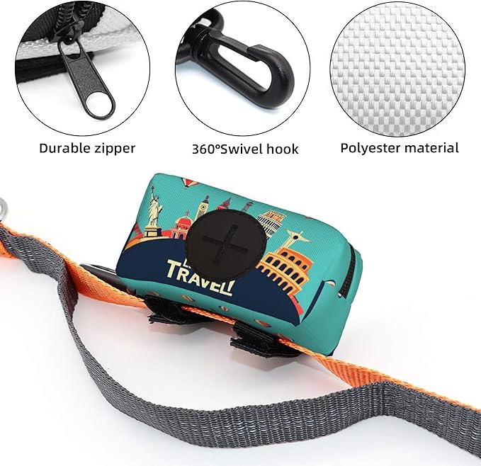 Let's go Travel Pattern Dog Poop Bag Holder for Leash Dogs Waste Bags with Carabiner Clip Pet Waste Bag for Outdoor Puppy Walking and Travel
