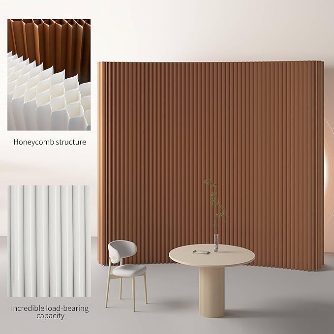 Paper Room Divider, Folding Privacy Screen Lightweight Stretchable Accordion Room Divider Wall, Portable Paper Wall Divide for Home, Office, Clothing Shop (Brown, L：118in x W: 17in x H：71in)