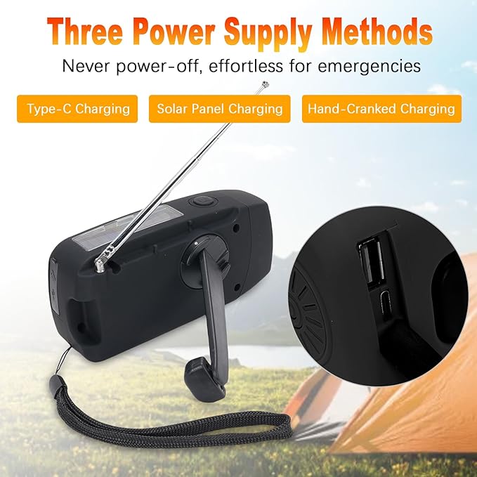 Yunir Emergency Radio, Solar Hand Crank Portable AM FM Radio Phone Charger with 2000mAh Battery, for Camping Hiking Power Outage (European Version)