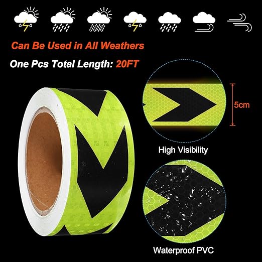 PATIKIL Reflective Tape, 2 Inch x 49 ft Waterproof Self Adhesive High Visibility Safety Warning Arrow Tape Outdoor Reflectors for Trucks Trailers Cars, Green Black