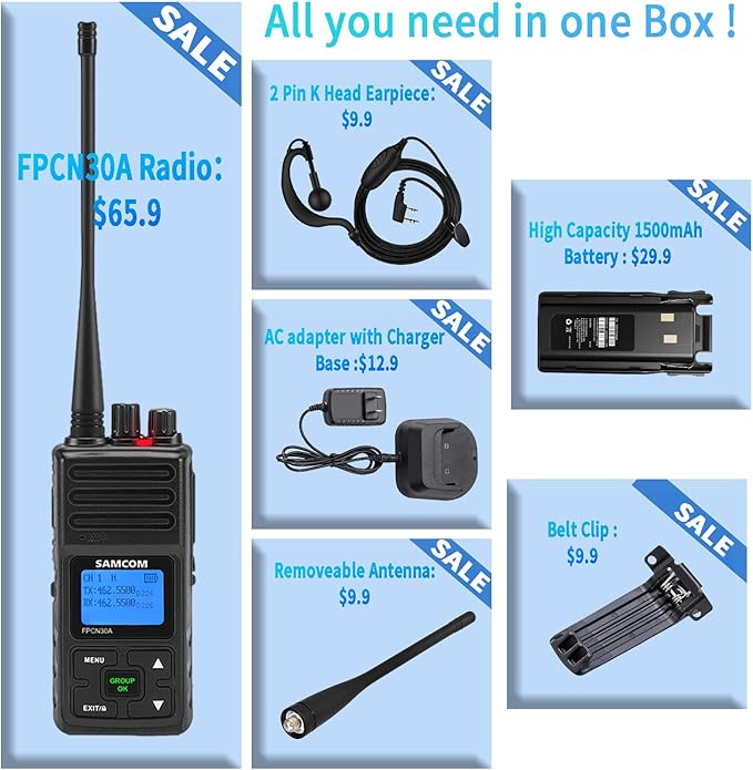 SAMCOM 2 Way Radios Walkie Talkies,Rechargeable Long Range Two Way Radio,5 Watts Programmable Commercial Handheld UHF Radios with 2 Pin Earpiece,1500mAh Battery for School Warehouse Church,19 Packs