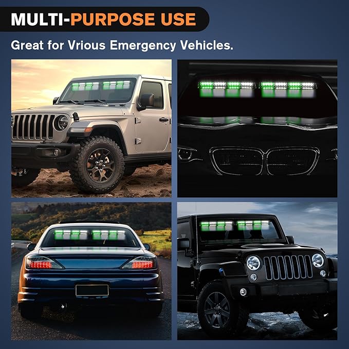 Nilight 32LED Green White Emergency Dash Strobe Lights with Controller Suction Cups Warning Hazard Interior Front/Rear Windshield Deck Split Light Bar for Truck Construction Vehicle