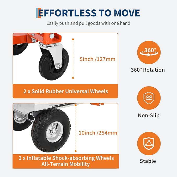 3 in 1 Convertible Hand Truck Dolly, 770 LBS Load Capacity Folding Cart with Wheels, Elastic Straps, Aluminum Collapsible Dolly Cart for Home, Warehouse, Supermarket, Office