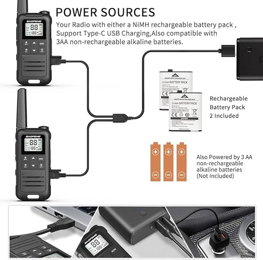 BAOFENG Walkie Talkies Long Range for Adult, 4Pack Rechargeable Walkie Talkie FRS Two Way Radio 1400mAh Li-ion Battery ，USB-C Cable， NOAA with Flashlight for Camping Family