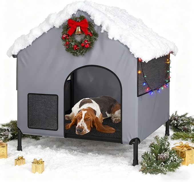 38" Warm Large Dog House for Outdoor&Indoor, Insulated Pet Shelter Tent for Small Medium Dogs, Outside Sun Rain Canopy Indoor Pet House for Cats Pigs Livestock with Rainproof Cover All Seasons