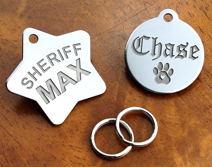 DEEP Custom Stainless Steel Pet ID Tags Front and Back Engraved Dog Tags Personalized for Dogs and Cats (XS Round 1" x7/8")