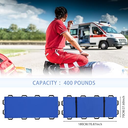 Portable Transport Stretcher with 12 Handles，Dog Stretcher & Gurney with Carrying Bag Patient Animal Mover Travel Size Emergency Casualty Evacuation-Capacity 400lbs (Blue)