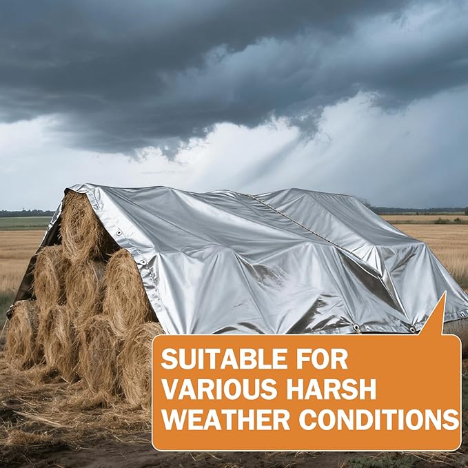 Tarps Heavy Duty Waterproof 12x30FT, 12 Mil Silver Heavy Duty Tarps with Grommets Reinforced Edges, UV Resistant, Tear&Fade Resistant, Large Covers for Camping Patio Roof Boat Outdoors