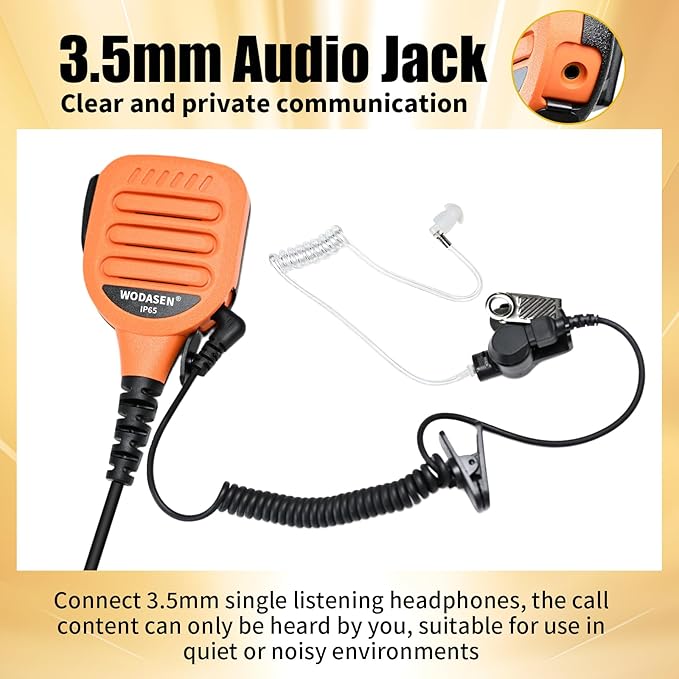 WODASEN Speaker Mic Walkie Talkie Handheld Microphone Shoulder Lapel Mics for GXT LXT GXT1000VP4 GXT1000 LXT500VP3 GXT1050VP4 LXT600 AVPH10 GMRS FRS X-Talker Radio (128-Orange)