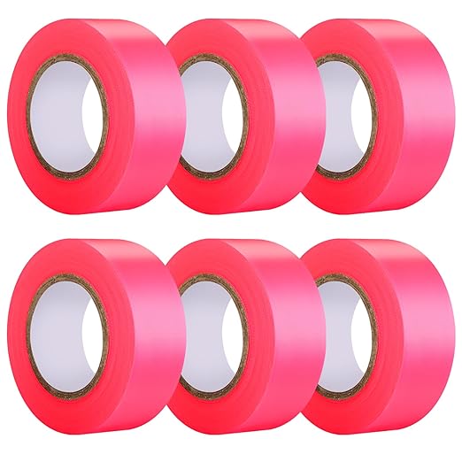 GEYYANG Fluorescent Pink Flagging Tape 6 Pack, Non-Adhesive Plastic Ribbon Tree Marking Tape, for Survey Boundaries, Hunting, Trail Marking and Hazardous Areas, 1" x 100ft,3.35 Mil