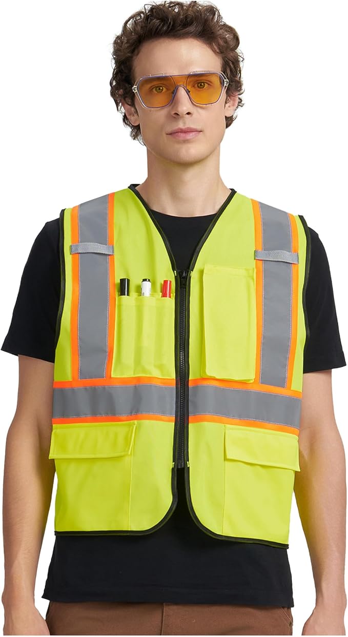 A-KSAFETY High Visibility Safety Vest for Men Women with Pockets and Zipper