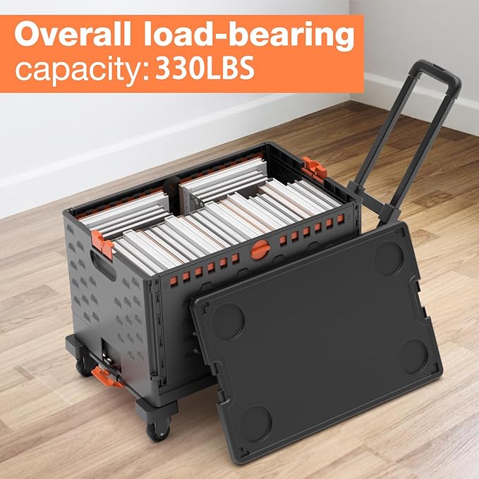 2 in 1 Folding Hand Truck Dolly Cart with Basket Collapsible Portable Hand Truck 330LBS Capacity, Telescoping Handle, Moving Dolly Cart Lightweight & Compact for Easy Transport & Storage, Black