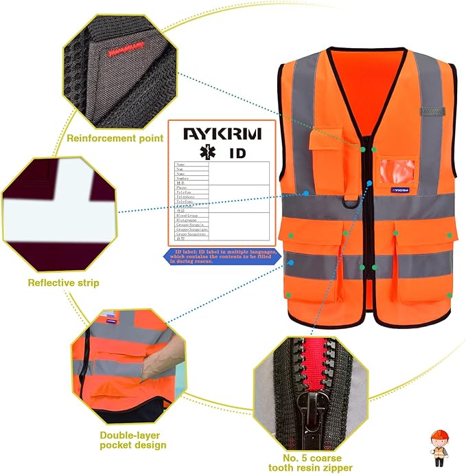 A-SAFETY 6XL 7XL 8XL High Visibility Safety Vest Reflective Multi Pockets BIG AND TALL Working Vest
