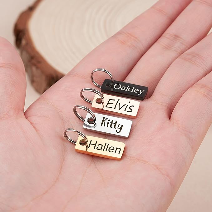 Anavia Small Size Dog Cat ID Tags, Small/XS Personalized Color Plated Stainless Steel Puppy Kitten Name Tags, Customized Engraved Nameplate Pet Collar Tag (Gold, XS-Rectangle)