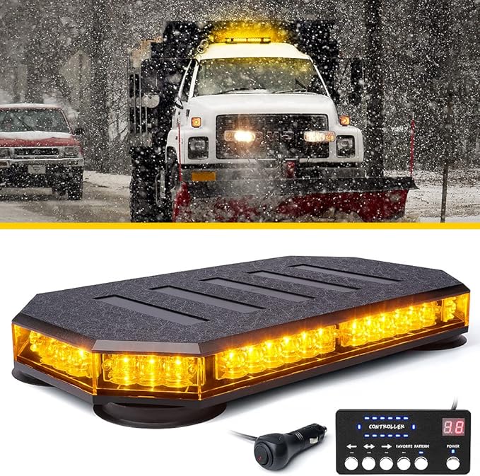 LUMENIX 42 LED Roof Top Strobe Beacon Light Bar Hazard Warning Emergency Flashing Plow Lights with Controller for Construction Vehicles Tow Trucks Postal Mail Cars Snowplow Amber (Patent Design)