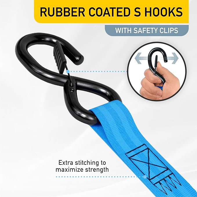 AUGO Retractable Ratchet Straps | 2 Heavy Duty Ratchet Straps Self Retractable Tie Downs with Soft Loops & Storage Bag for Motorcycle, Truck, Trailer, Cargo Van | 1200 Lb Break Strength 1” x 10’