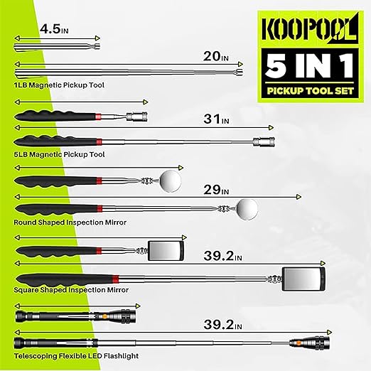 Telescoping Magnetic Pickup Tool Set, Inspection Mirror Telescoping, LED Flashlight, Cool Gadgets for Men, Gifts for Dad, Husband, Kids, Boyfriend, Magnet Stick (Yellow)