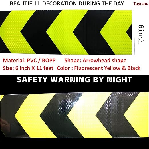 Reflective Tape 6 inch Wide, Outdoor Waterproof Hazard Conspicuity Safety Warning Industrial Marking Tape (11 feet)