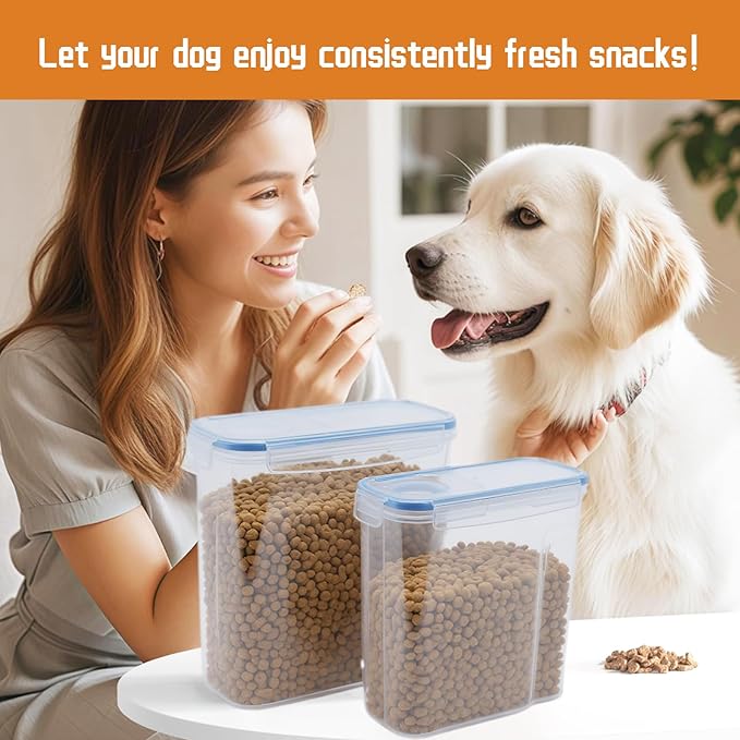 2Pack Dog Food Storage Container,4L/6L Dog Treat Container with Pour Spout,Airtight Pet Food Storage Container with Lid, BPA Free, Kibble Container, for Pet, Cat, Dog, Bird Seed（Blue）