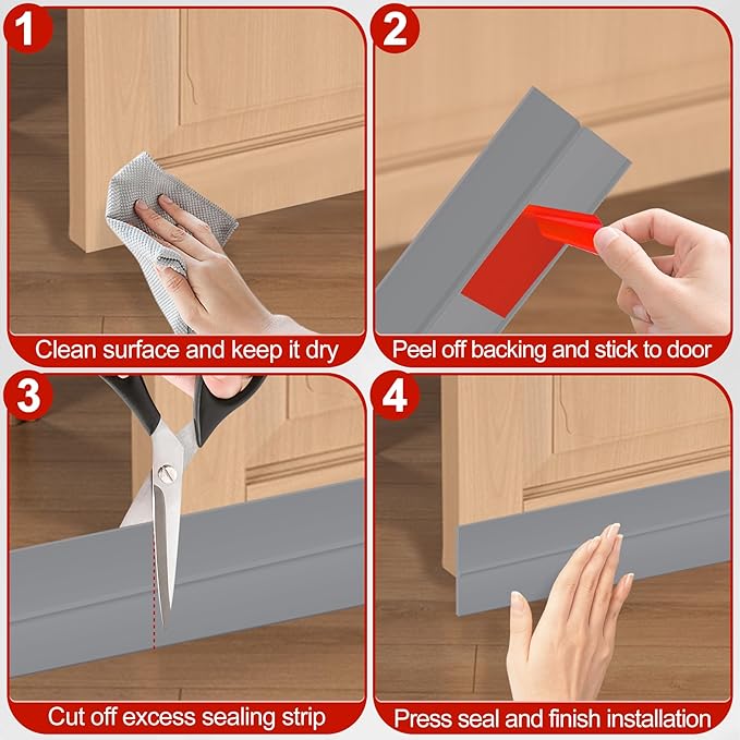 MYFAMIREA Door Weather Stripping 1IN (W) x 20FT (L) Door Draft Stopper Seal Tape Silicone Seal Strip Self Adhesive Shower Sweep Insulation Tape Side Bottom Strip for Sliding Glass Window Gap, Gray