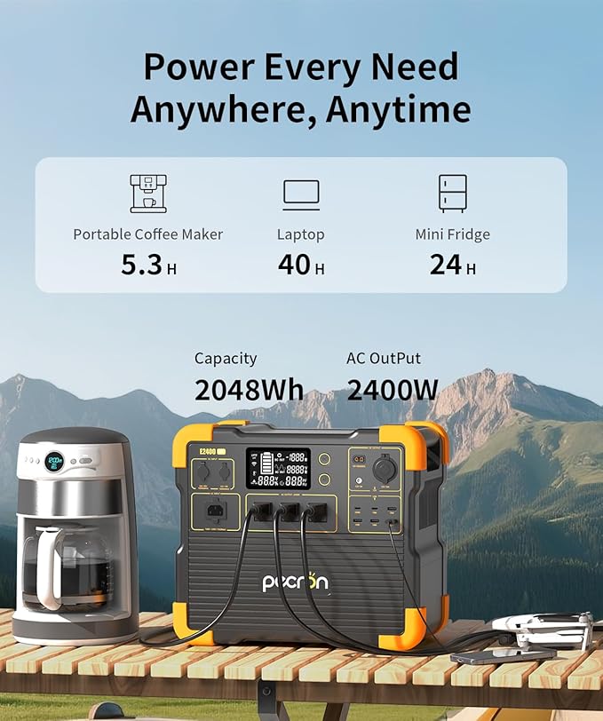 Pecron E2400LFP Portable Solar Generator and 2×200W Foldable Solar Panels, 2048Wh LiFePO4 Home Battery Backup, 3 AC Outlets 2400W Portable Power Stations for Camping, RV, Emergencies, Power Outages