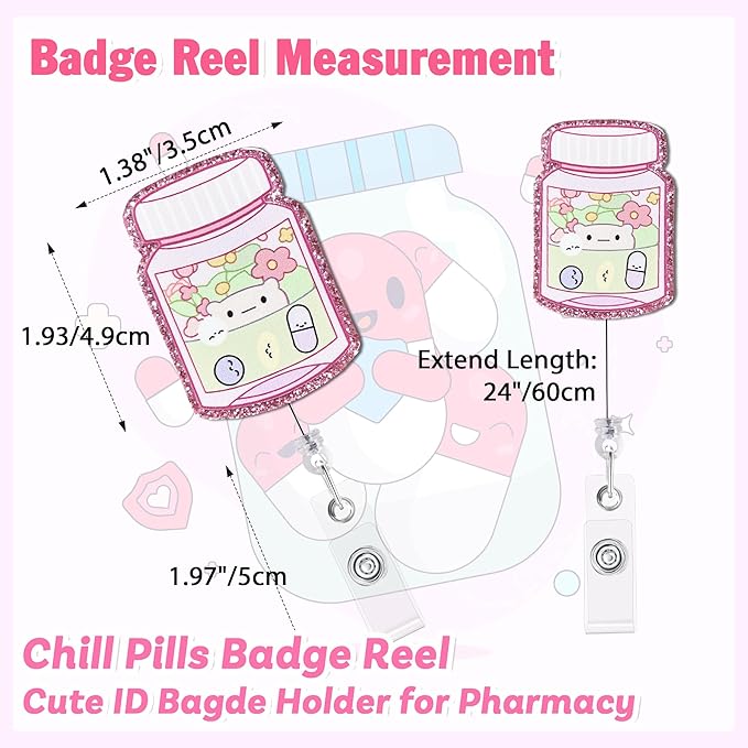 Pink Pill Box Badge Reel with Alligator Clip Funny ID Badge Holders Cute RN LPN CNA MA PCT Badge Buddy Nursing Medical Students Pharmacists Nurse Accessories for Work
