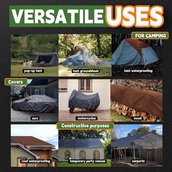 RAINDEWAY 12x30 Feet Super Heavy Duty Tarp 18 Mil, UV Resistant, Weatherproof, Multipurpose Waterproof Poly Tarp with Grommets and Reinforced Edges, Brown/Gray Tarps